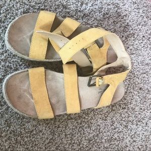 Yellow espadrille platform ankle strap closure sandal 10
